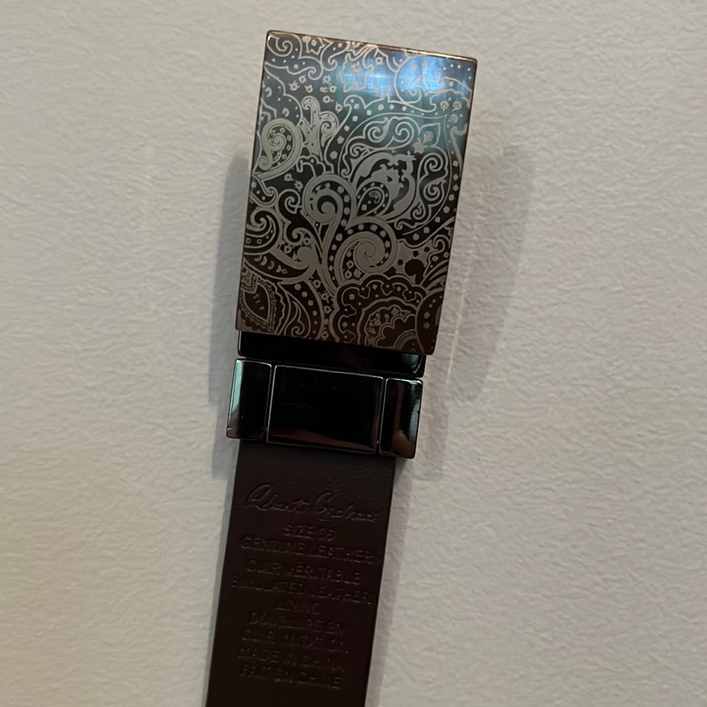 Robert Graham Dark Brown Leather Belt With Decorative Buckle Size 36